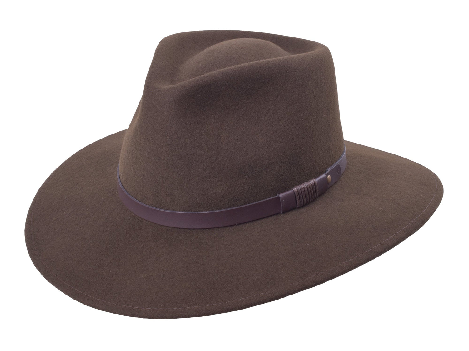 Sombrero australiano Bigalli de lana en color chocolate, con diseño clásico y textura suave, ideal para protección y estilo.
