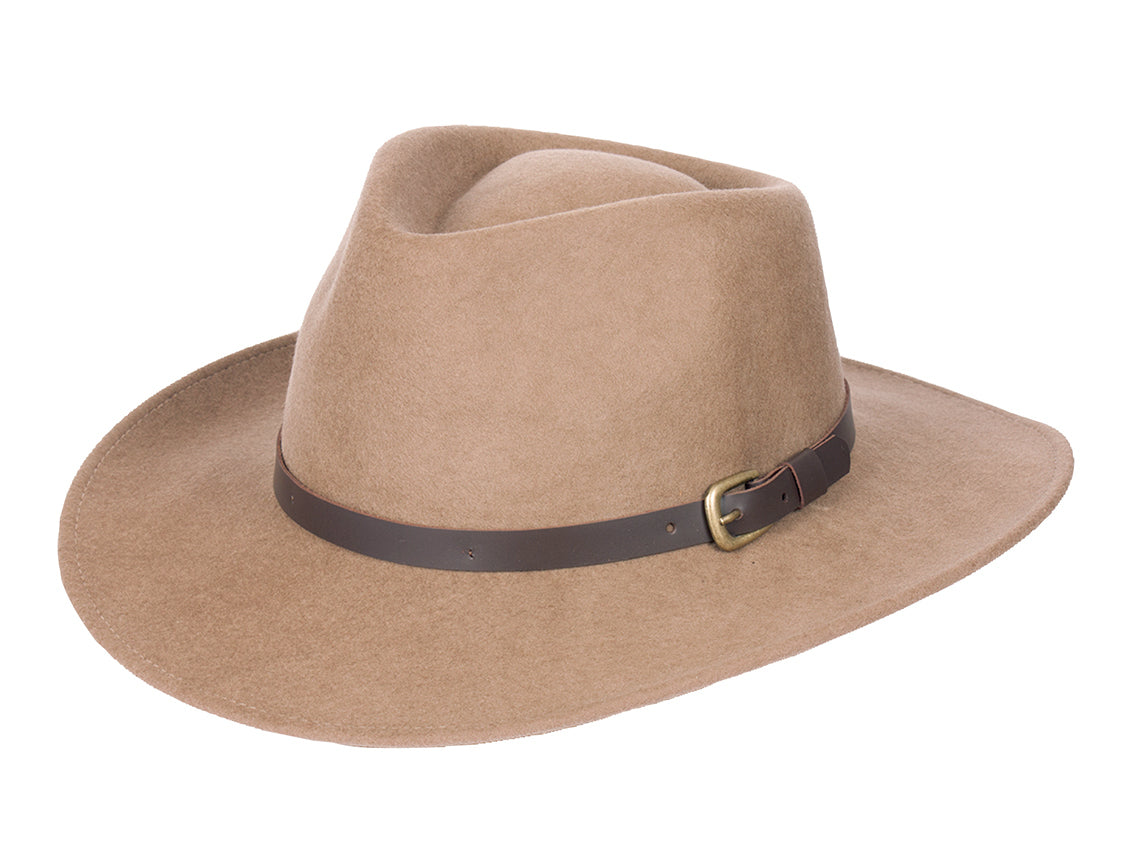 Sombrero Melbourne Lana de Bigalli en color caqui, con diseño elegante y banda decorativa, para protección y estilo.