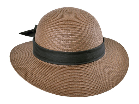 Sombrero Bigalli Mia Braid Nuevo de color chocolate con diseño trenzado y ala ancha, en primer plano.