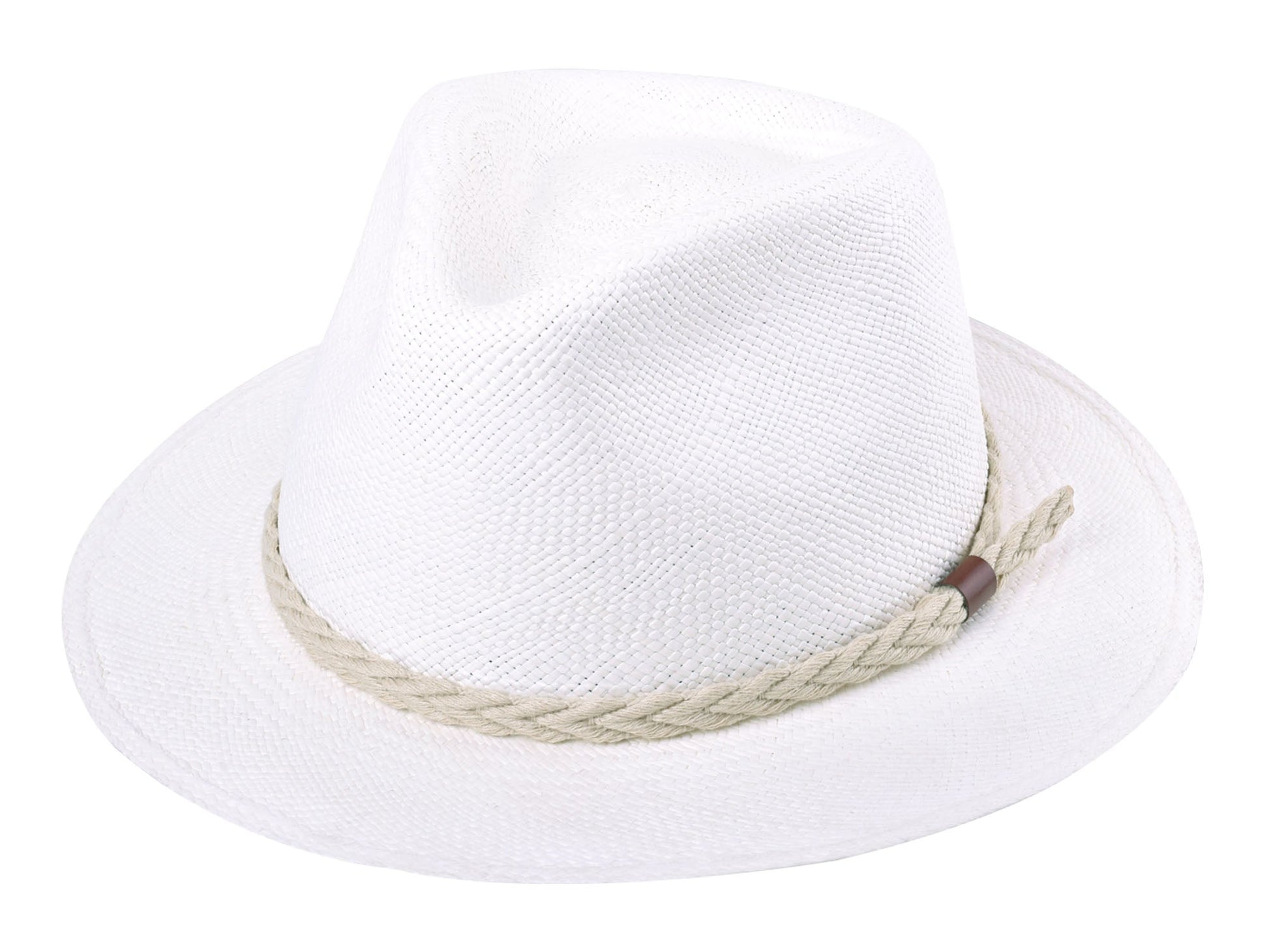 Sombrero Omaha Paja Toquilla blanco de la marca Bigalli, con ala ancha y banda decorativa en el centro.